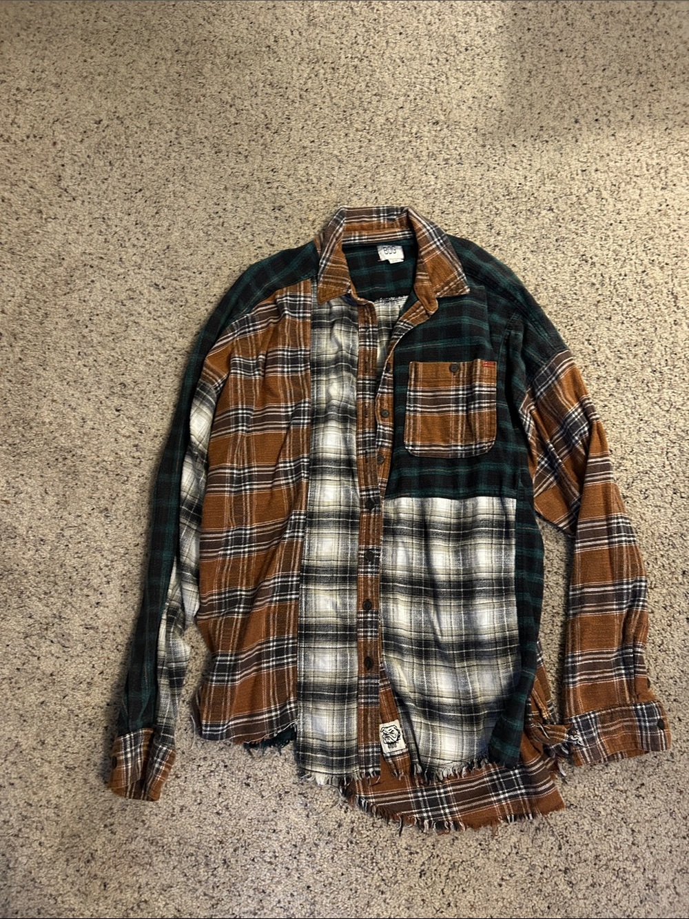 BDG Mixed Plaid Button-Down Shirt in Brown, Green, White